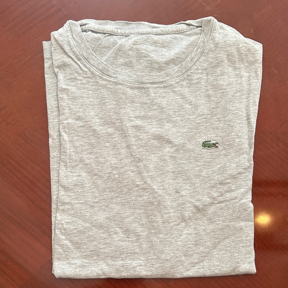 Lacoste Heather Gray Tee with Green Logo